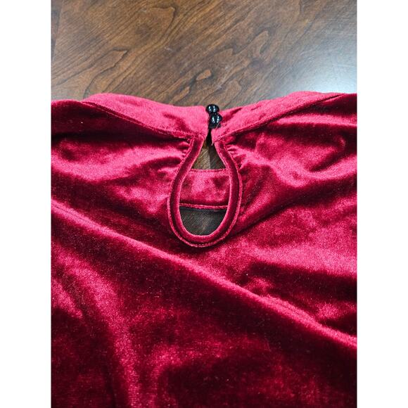 Red Velvet Holiday Tunic Sheer Rhinestone Lace Goth Romantic Size M - Picture 5 of 7